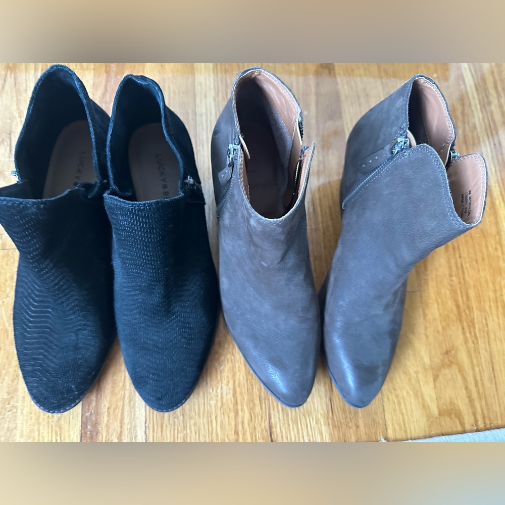 4 pairs of booties Frye, Lucky Brand, Dr. Scholls